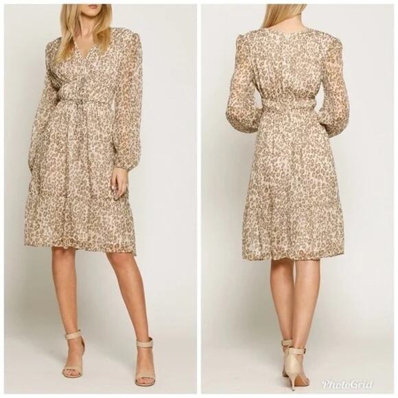 WALTER BAKER  Faber Tie-Detailed Leopard-Print Metallic Georgette Dress Sz 8 - Picture 2 of 16